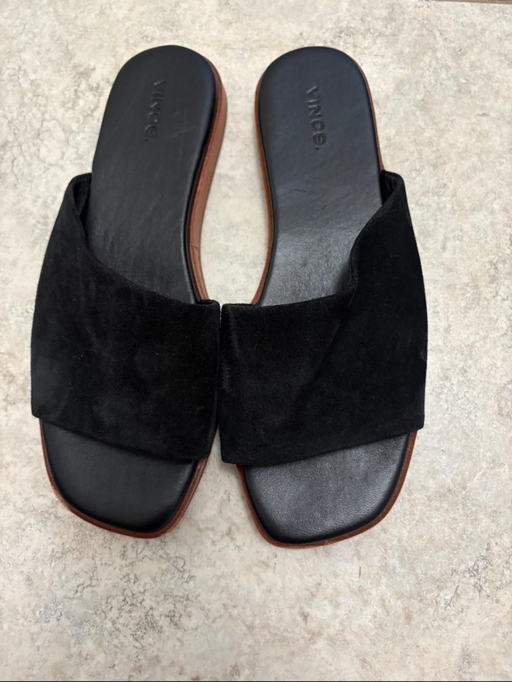 Vince Black Suede Slide Sandals - Minimal Women's Slip-On